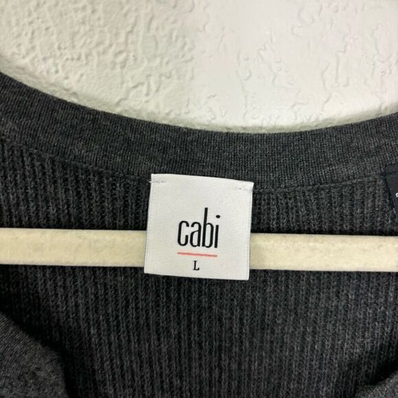 Cabi Grey V Neck Long Sleeve Ribbed Pullover Sweater - Picture 5 of 7